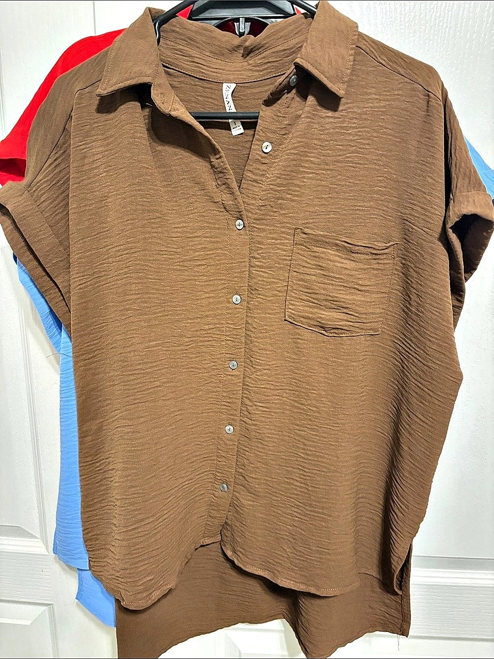 ZENANA 3 bundle Button Down Tops Brown, red and Blue Small Like New